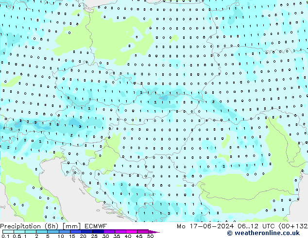 Precipitación (6h) ECMWF lun 17.06.2024 12 UTC