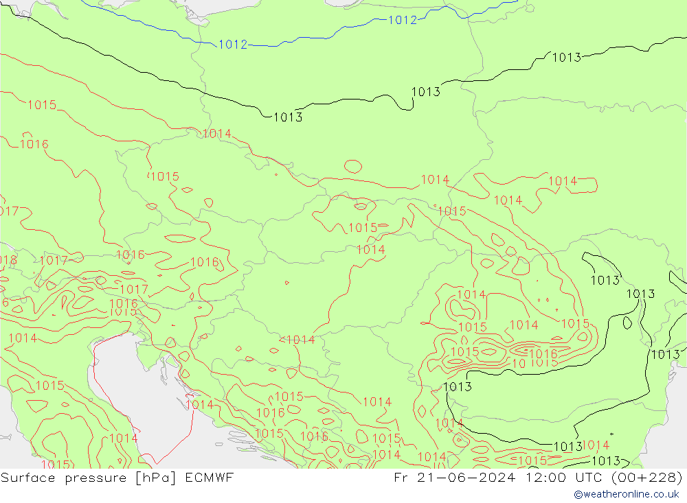 Atmosférický tlak ECMWF Pá 21.06.2024 12 UTC