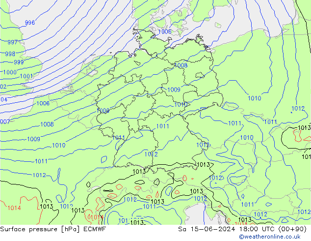 Surface pressure ECMWF Sa 15.06.2024 18 UTC