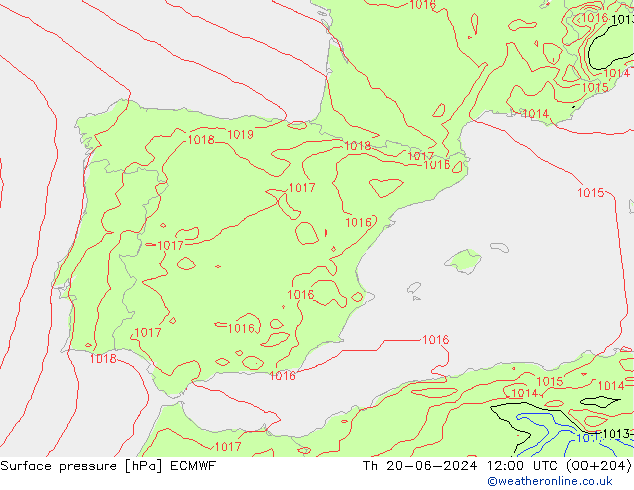 Yer basıncı ECMWF Per 20.06.2024 12 UTC