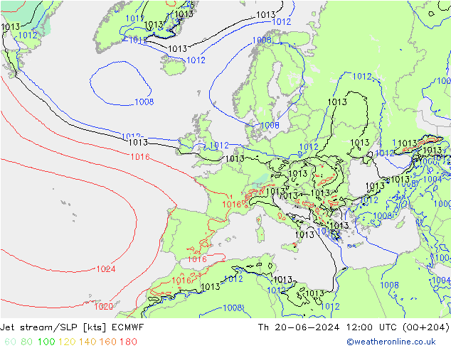 Jet stream ECMWF Qui 20.06.2024 12 UTC