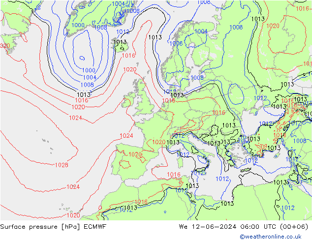 地面气压 ECMWF 星期三 12.06.2024 06 UTC