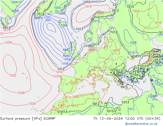 Luchtdruk (Grond) ECMWF do 13.06.2024 12 UTC