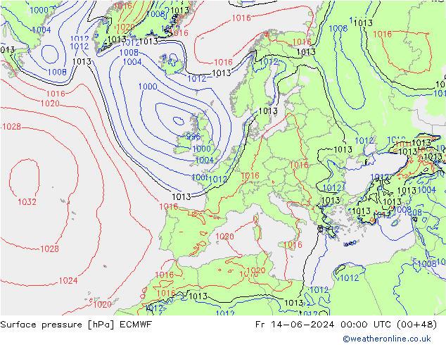 Pressione al suolo ECMWF ven 14.06.2024 00 UTC