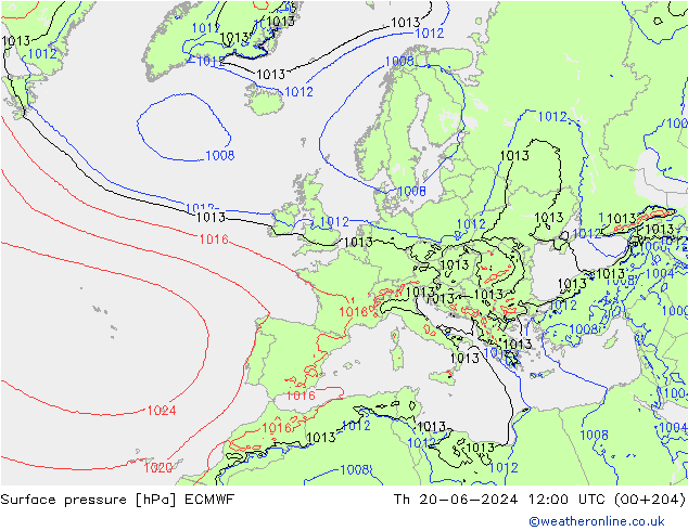 Yer basıncı ECMWF Per 20.06.2024 12 UTC