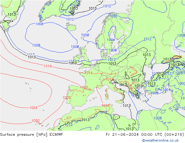 Bodendruck ECMWF Fr 21.06.2024 00 UTC