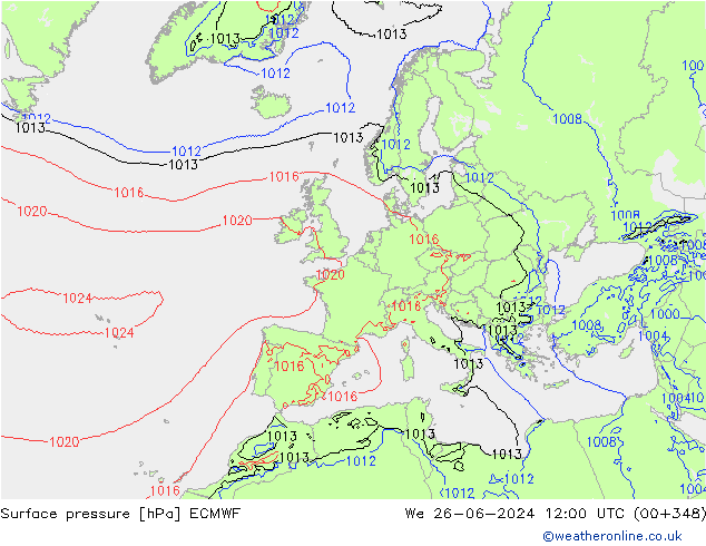 pression de l'air ECMWF mer 26.06.2024 12 UTC