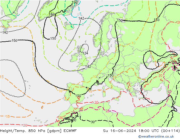 Yükseklik/Sıc. 850 hPa ECMWF Paz 16.06.2024 18 UTC