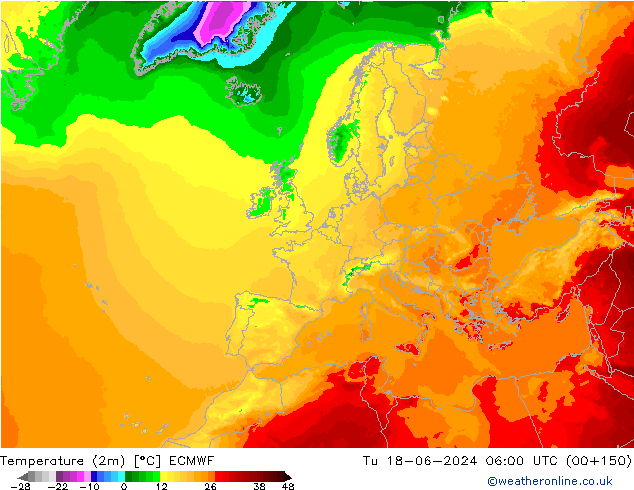 Temperaturkarte (2m) ECMWF Di 18.06.2024 06 UTC