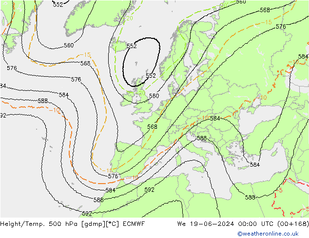 Height/Temp. 500 hPa ECMWF mer 19.06.2024 00 UTC