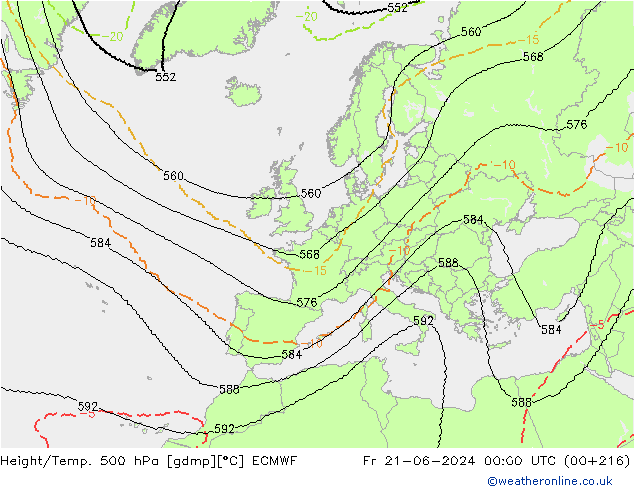 Height/Temp. 500 hPa ECMWF Fr 21.06.2024 00 UTC
