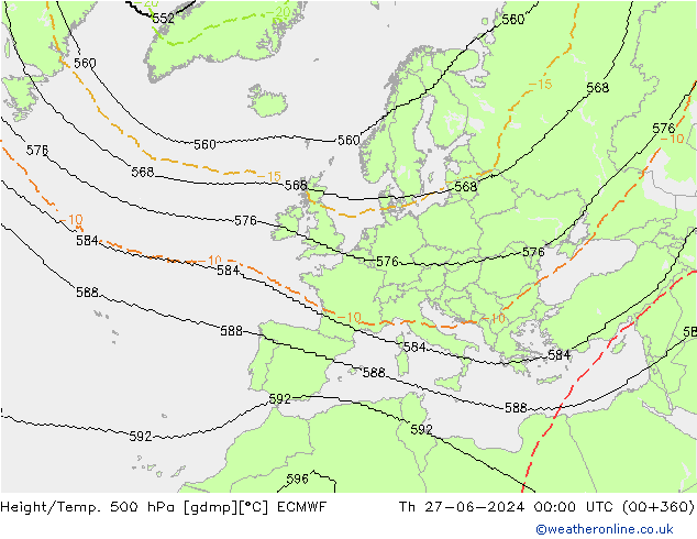 Height/Temp. 500 hPa ECMWF Do 27.06.2024 00 UTC
