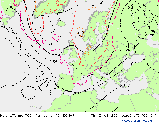 Height/Temp. 700 hPa ECMWF Th 13.06.2024 00 UTC