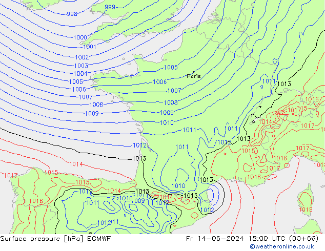 Atmosférický tlak ECMWF Pá 14.06.2024 18 UTC