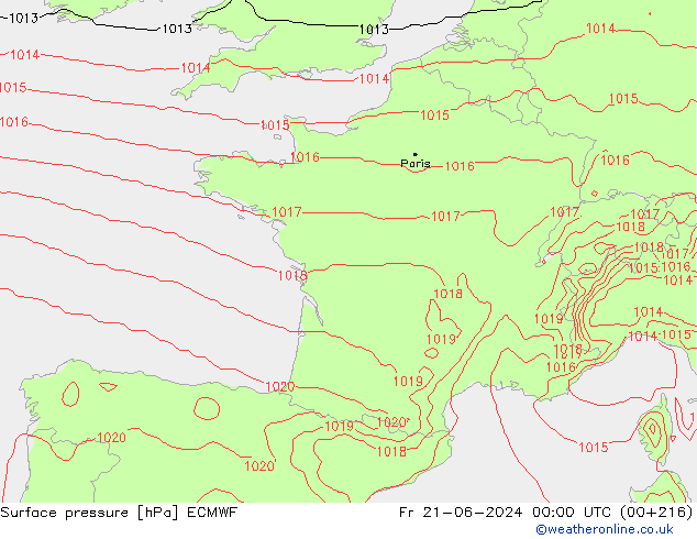 Bodendruck ECMWF Fr 21.06.2024 00 UTC