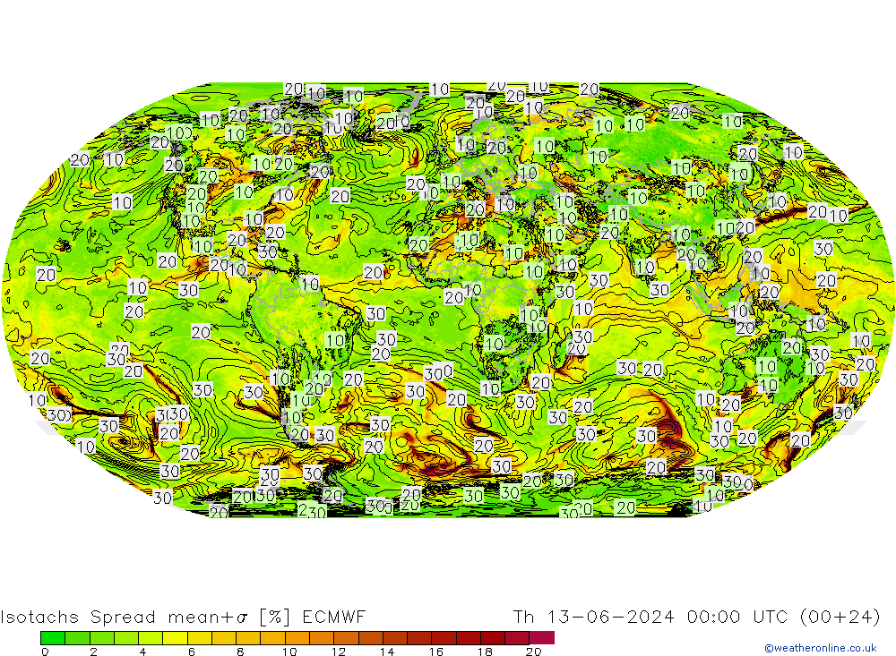 Isotachen Spread ECMWF do 13.06.2024 00 UTC