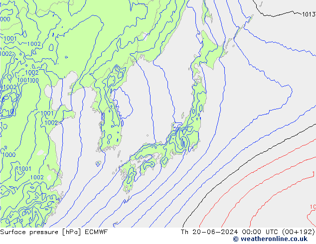 Pressione al suolo ECMWF gio 20.06.2024 00 UTC