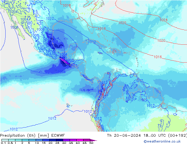 Precipitation (6h) ECMWF Th 20.06.2024 00 UTC