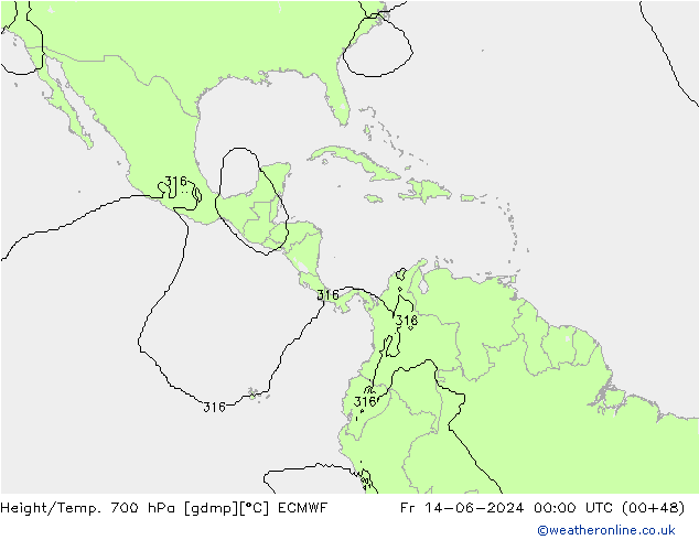 Height/Temp. 700 гПа ECMWF пт 14.06.2024 00 UTC