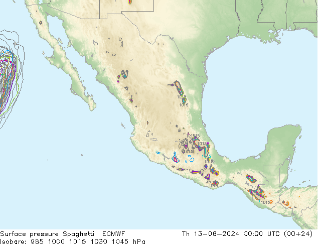 Luchtdruk op zeeniveau Spaghetti ECMWF do 13.06.2024 00 UTC