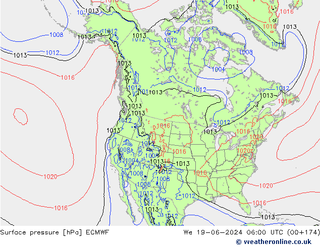 Pressione al suolo ECMWF mer 19.06.2024 06 UTC