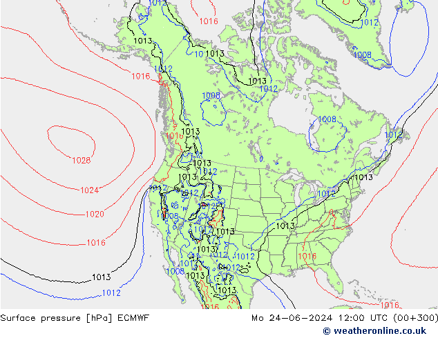 Surface pressure ECMWF Mo 24.06.2024 12 UTC