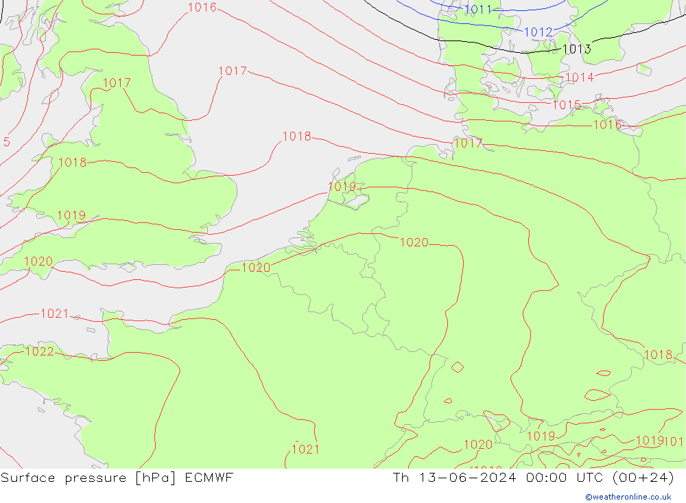 Bodendruck ECMWF Do 13.06.2024 00 UTC