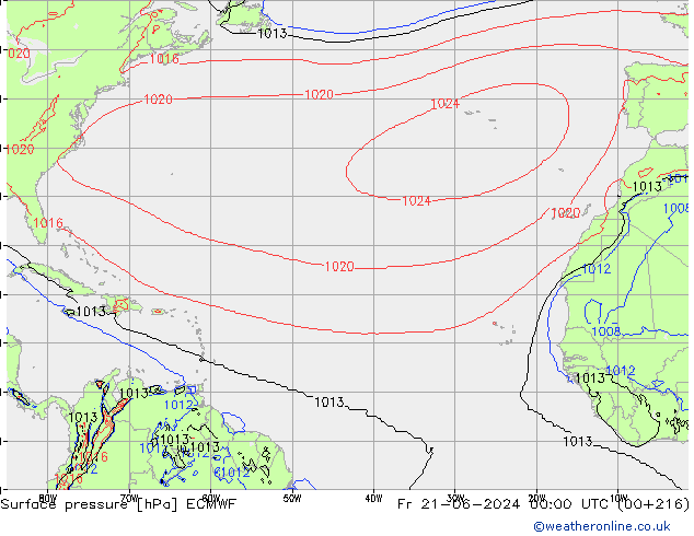 Surface pressure ECMWF Fr 21.06.2024 00 UTC