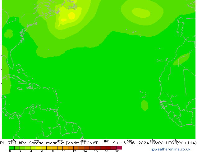 RH 700 гПа Spread ECMWF Вс 16.06.2024 18 UTC