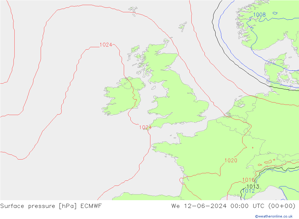 pressão do solo ECMWF Qua 12.06.2024 00 UTC