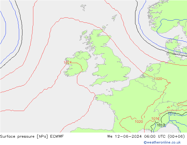 Bodendruck ECMWF Mi 12.06.2024 06 UTC