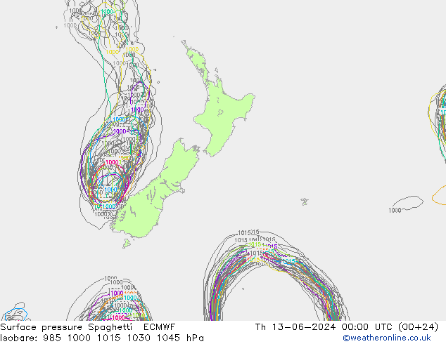 Surface pressure Spaghetti ECMWF Th 13.06.2024 00 UTC