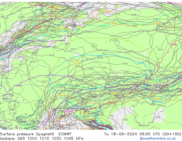 Presión superficial Spaghetti ECMWF mar 18.06.2024 06 UTC