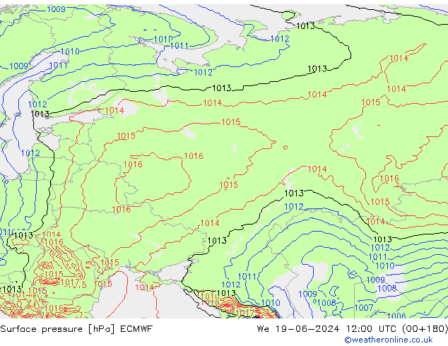 Surface pressure ECMWF We 19.06.2024 12 UTC