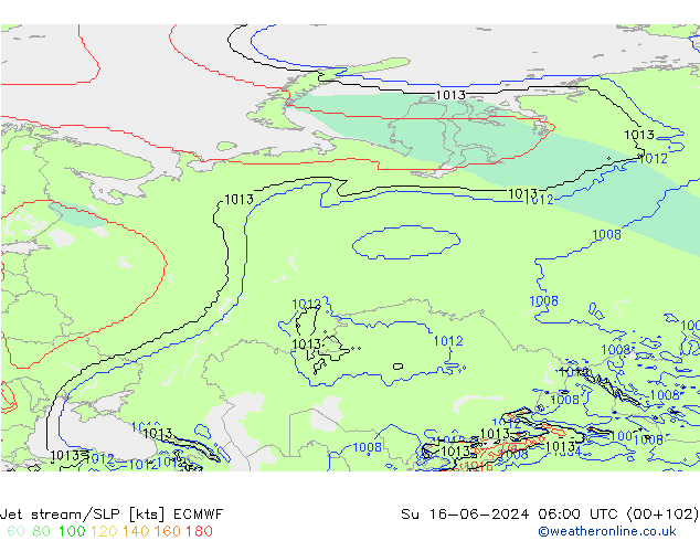 Jet stream ECMWF Dom 16.06.2024 06 UTC