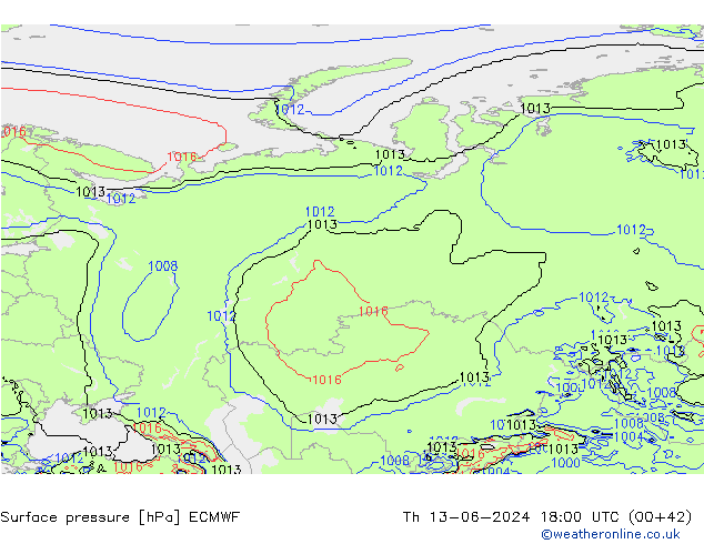 Surface pressure ECMWF Th 13.06.2024 18 UTC