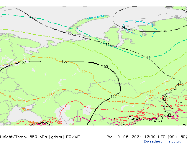 Géop./Temp. 850 hPa ECMWF mer 19.06.2024 12 UTC