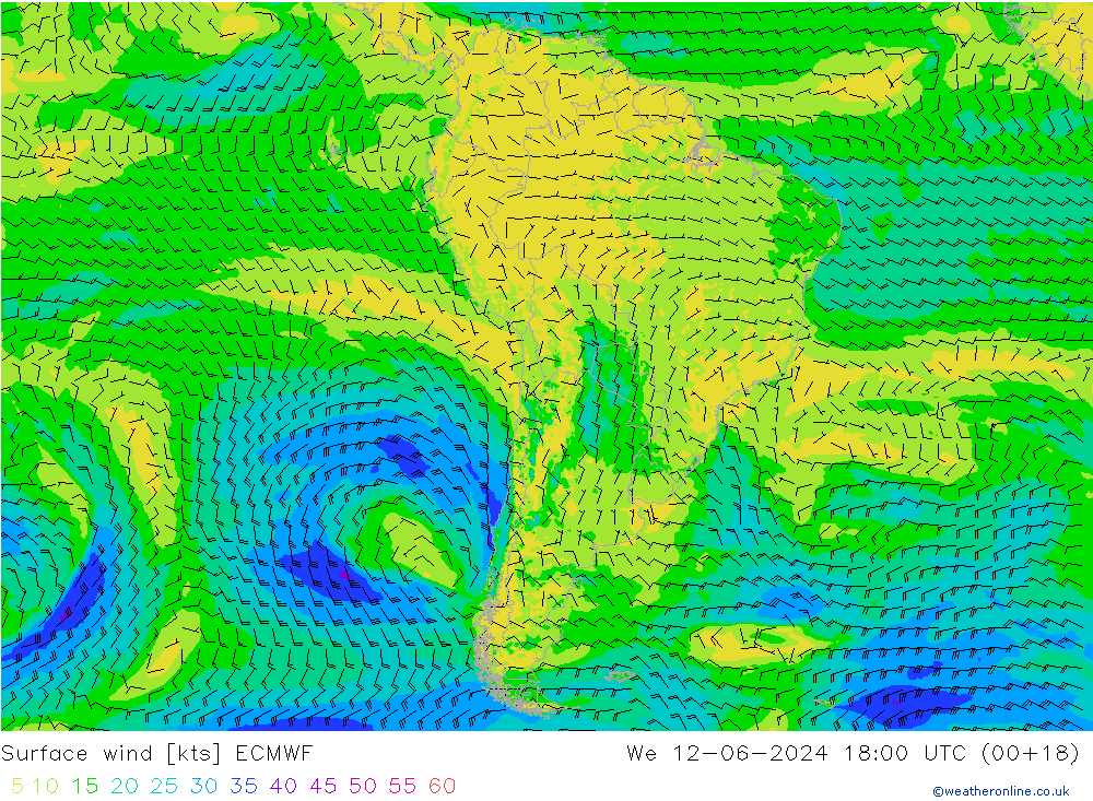 Rüzgar 10 m ECMWF Çar 12.06.2024 18 UTC