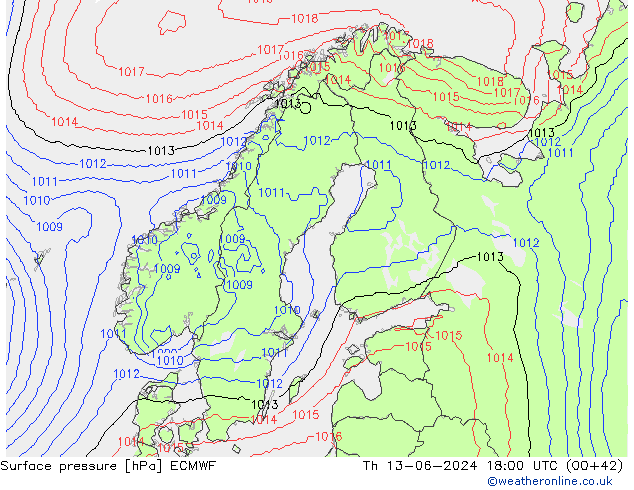 pressão do solo ECMWF Qui 13.06.2024 18 UTC