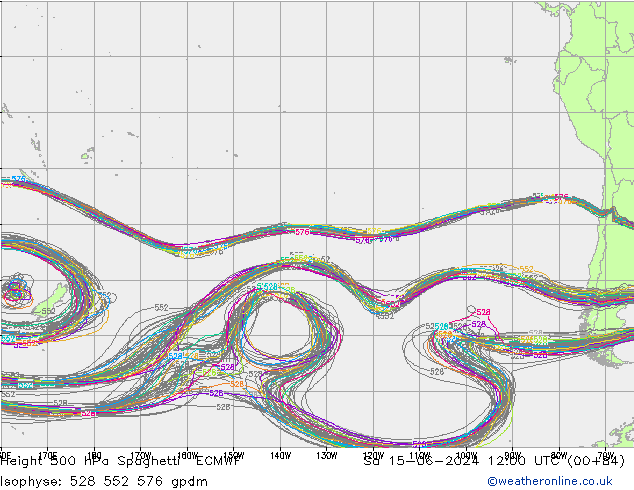 Height 500 hPa Spaghetti ECMWF Sa 15.06.2024 12 UTC