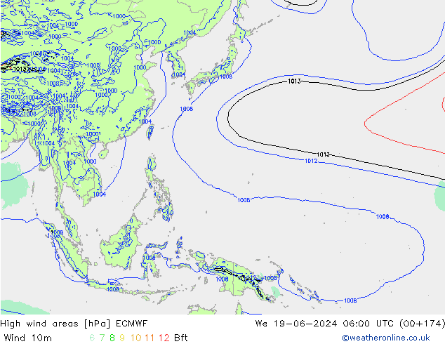 High wind areas ECMWF We 19.06.2024 06 UTC