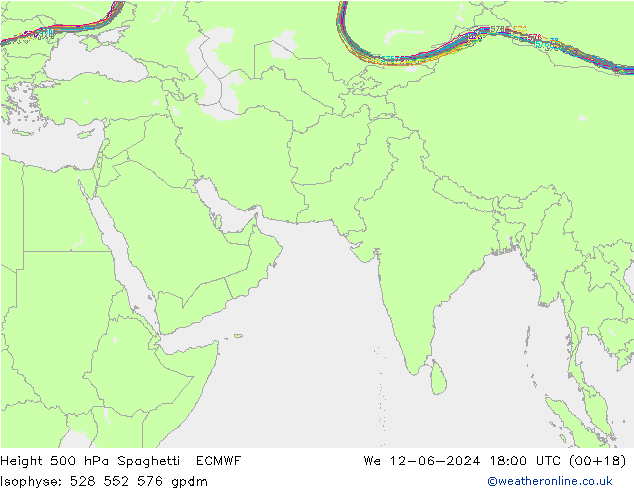 Height 500 hPa Spaghetti ECMWF śro. 12.06.2024 18 UTC