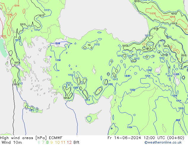 yüksek rüzgarlı alanlar ECMWF Cu 14.06.2024 12 UTC