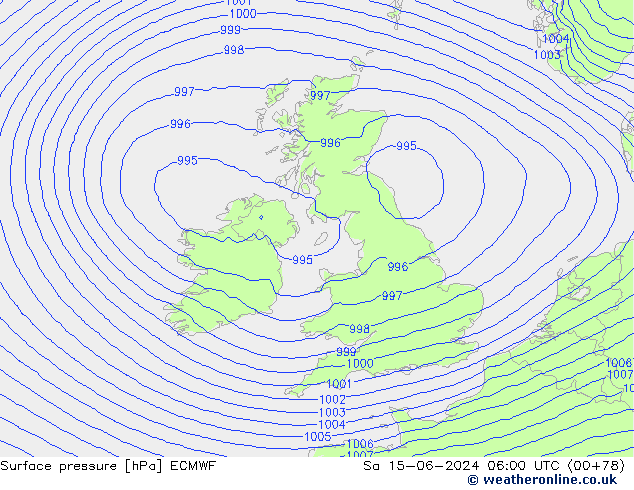 Pressione al suolo ECMWF sab 15.06.2024 06 UTC