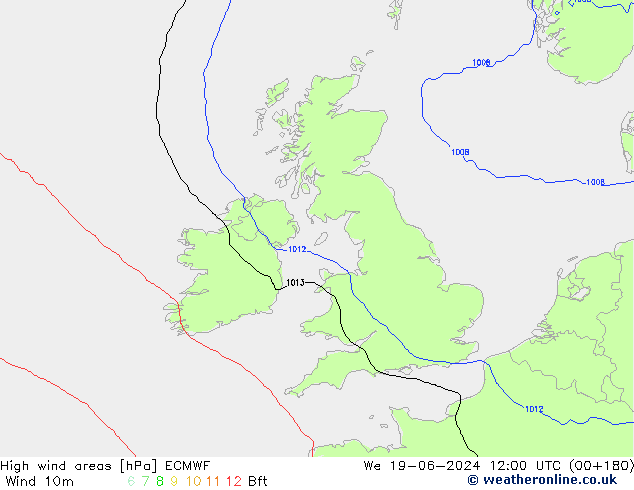 High wind areas ECMWF ср 19.06.2024 12 UTC