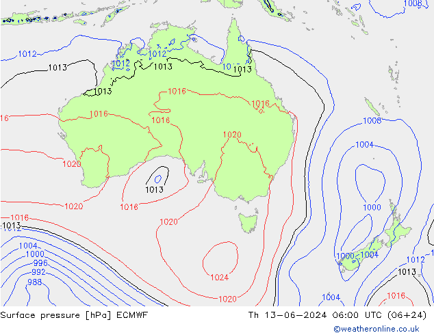 ciśnienie ECMWF czw. 13.06.2024 06 UTC