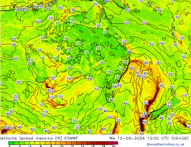 Isotachs Spread ECMWF We 12.06.2024 12 UTC