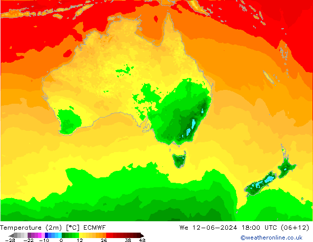 Temperature (2m) ECMWF We 12.06.2024 18 UTC
