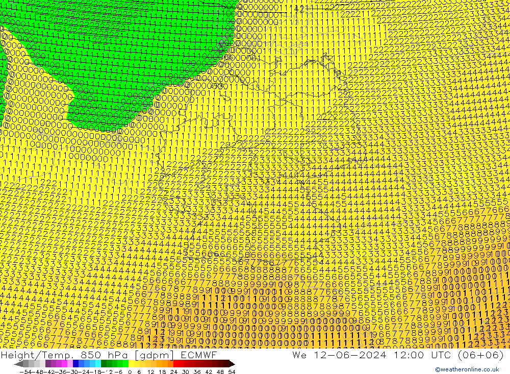 Hoogte/Temp. 850 hPa ECMWF wo 12.06.2024 12 UTC