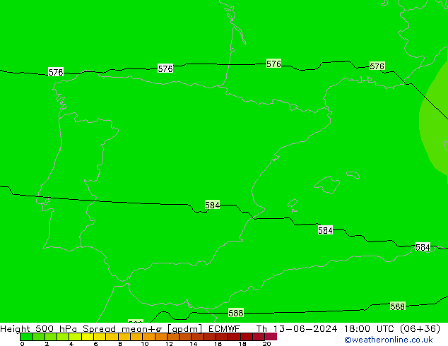 Height 500 hPa Spread ECMWF Th 13.06.2024 18 UTC